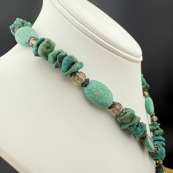 Handcrafted Turquoise Beaded Necklace With Pendant Silver Tone Accents - Picture 3 of 7